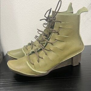 Trippen Made For You Fountain F Green/khaki Leather Ankle Boots Women’s Size 41